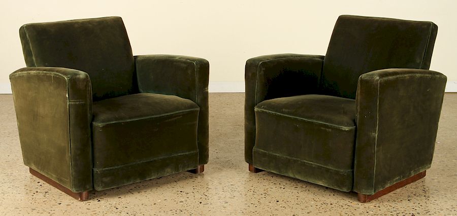 Appraisal: PAIR FRENCH ART DECO UPHOLSTERED CLUB CHAIRS A pair of