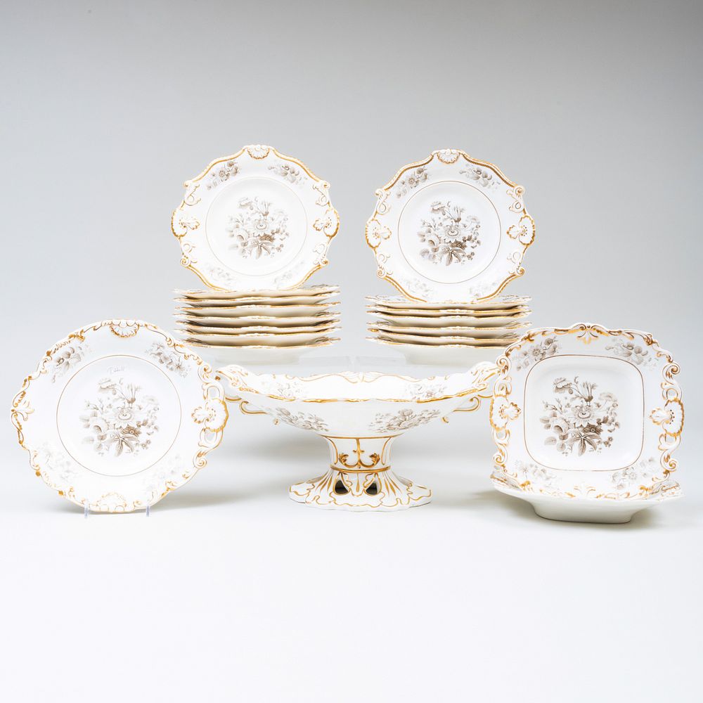 Appraisal: Minton Porcelain Part Dessert Service Decorated En Grisaille Unmarked Comprising