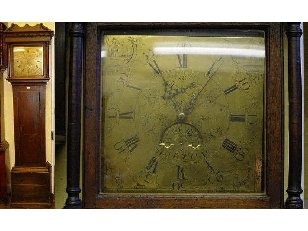 Appraisal: A Georgian oak long case clock the architectural hood enclosing