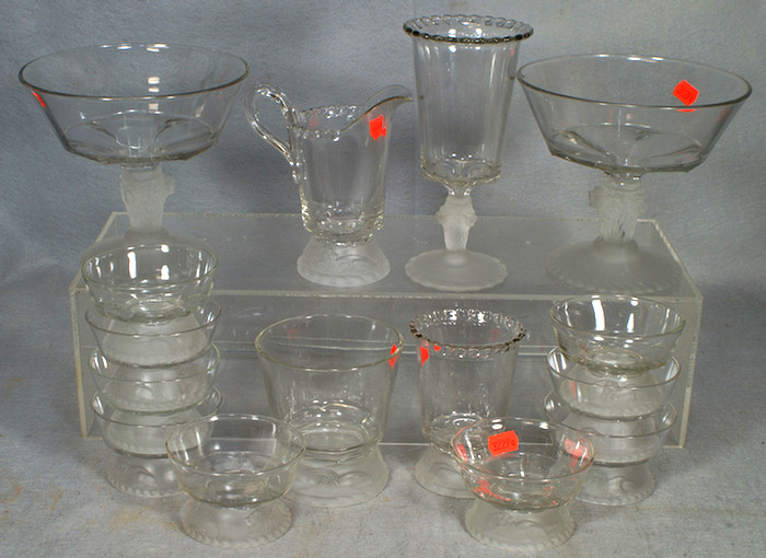 Appraisal: pcs Frosted Lion pattern glass c o compotes missing lids