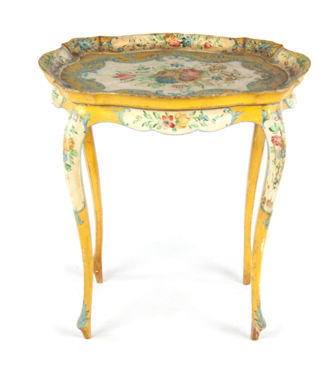 Appraisal: Italian floral painted side table oval dish top cabriole legs