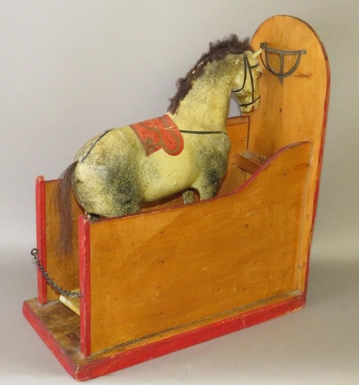 Appraisal: FINE TWO-PART GERMAN PULL TOY HORSE WITH STALLca - uncommon