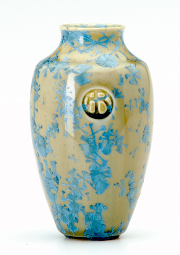 Appraisal: ADELAIDE ROBINEAU Porcelain vase covered with blue crystals on a