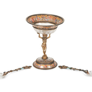 Appraisal: A Viennese Silver-Gilt Enamel and Rock Crystal Coupe with Two