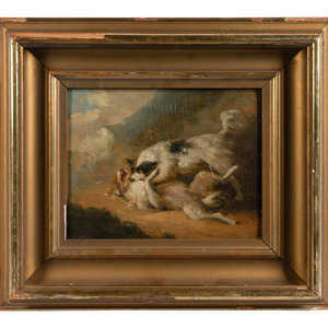 Appraisal: Continental School th th Century Dog Fight oil on panel