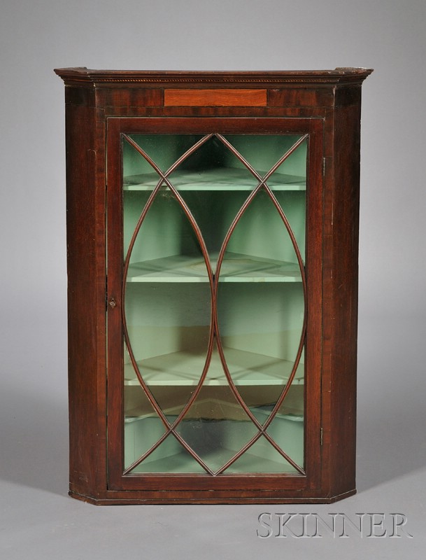 Appraisal: George III Style Inlaid Mahogany Glazed Hanging Corner Cupboard th