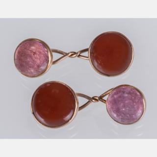 Appraisal: A Pair of kt Yellow Gold Rose Quartz and Red