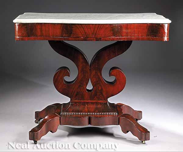 Appraisal: An American Restauration Mahogany Side Table c the serpentine marble