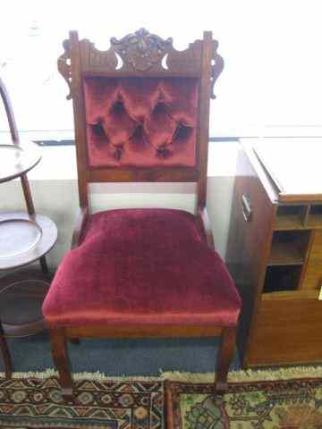 Appraisal: Victorian Side Chair carved back red velvet seat back