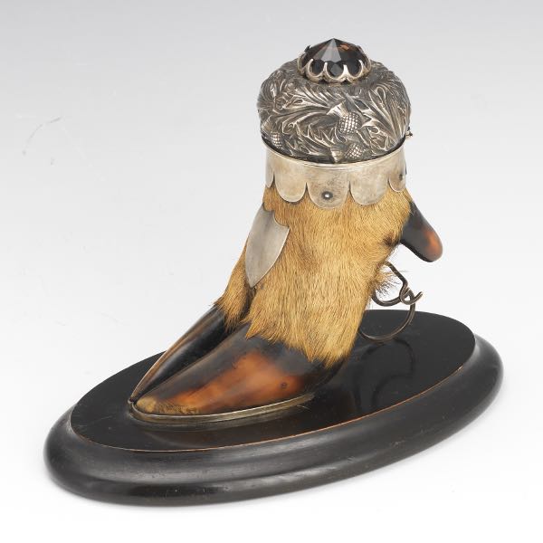 Appraisal: ARTHUR MEDLOCK HOOF INKWELL x x Taxidermy hoof ornament with