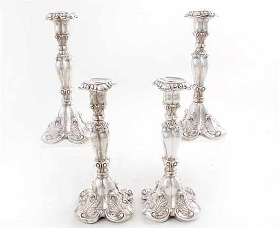 Appraisal: Set of four German silver candlesticks by Schott late th