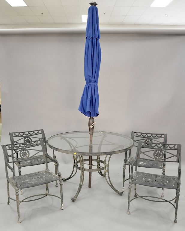 Appraisal: Six piece metal outdoor set with round glass top table