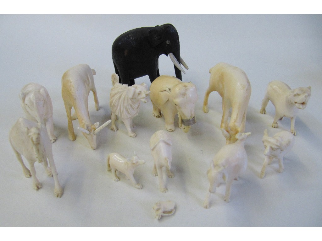 Appraisal: Lot comprising ivory animal figures - camel elephant etc and