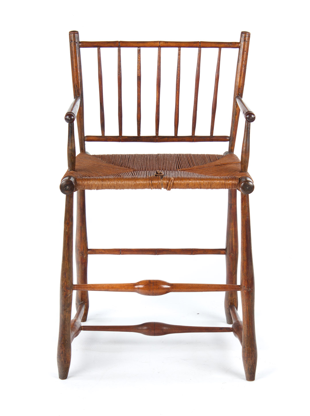 Appraisal: American or English mixed wood Windsor high chair circa bamboo