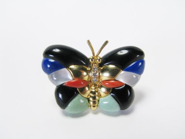 Appraisal: A K yellow gold Asch Grossbardt butterfly pin with three