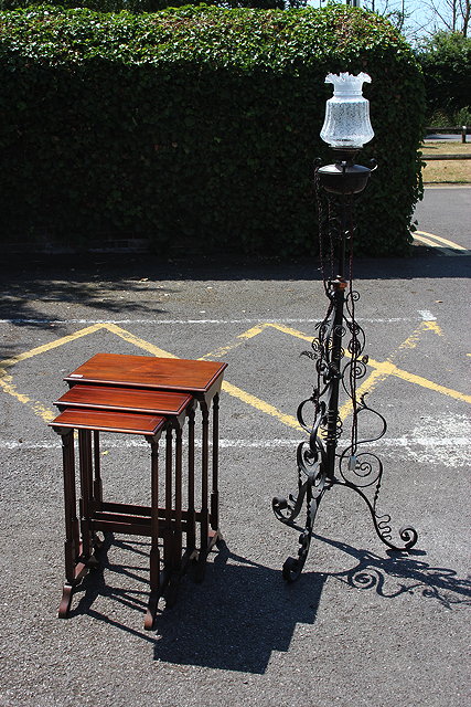 Appraisal: A VICTORIAN BLCK PAINTED ADJUSTABLE WROUGHT IRON LAMP STANDARD with