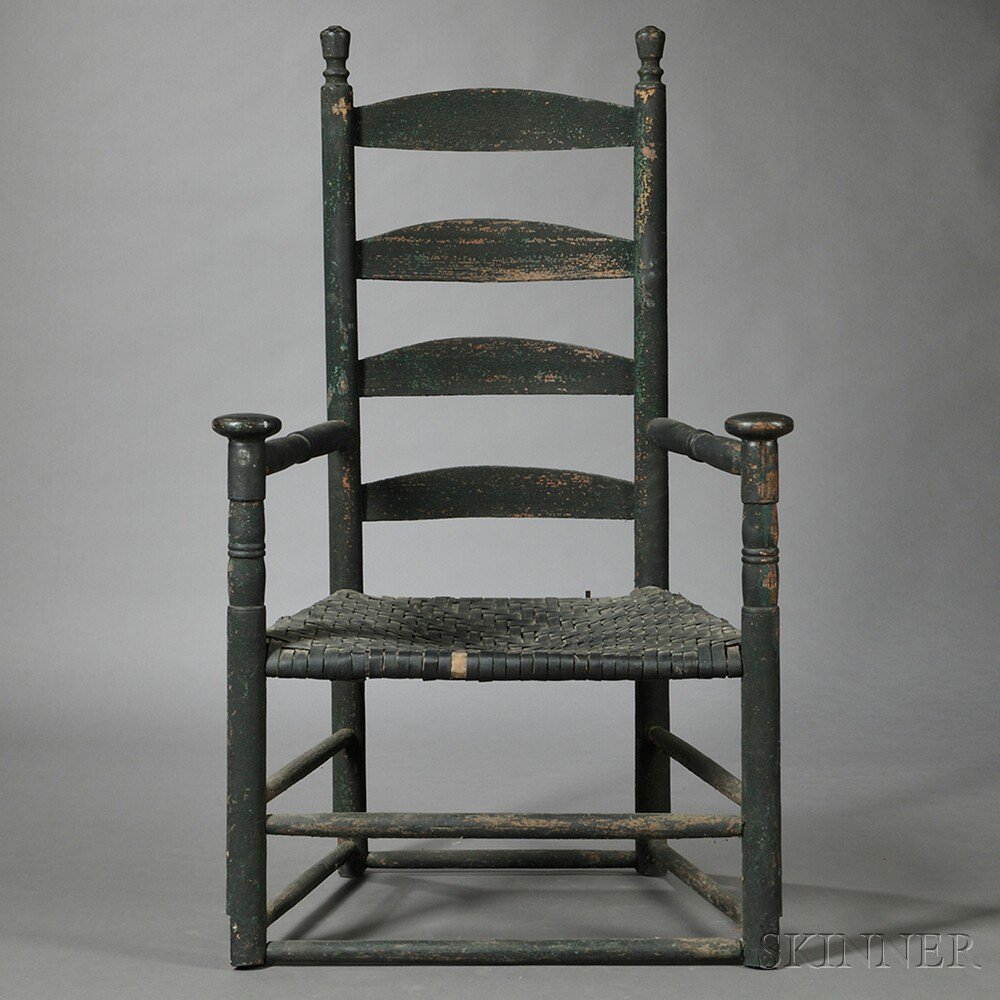 Appraisal: Painted Slat-back Armchair New England early th century four arched