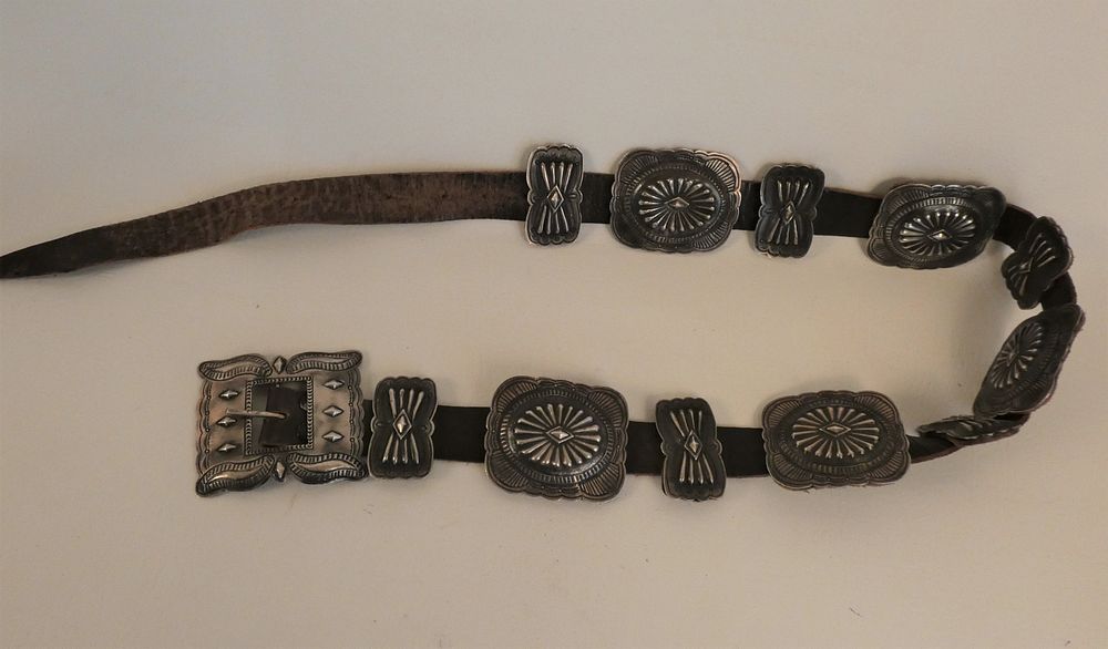 Appraisal: NAVAJO SILVER CONCHA BELT Third Phase Navajo leather and silver