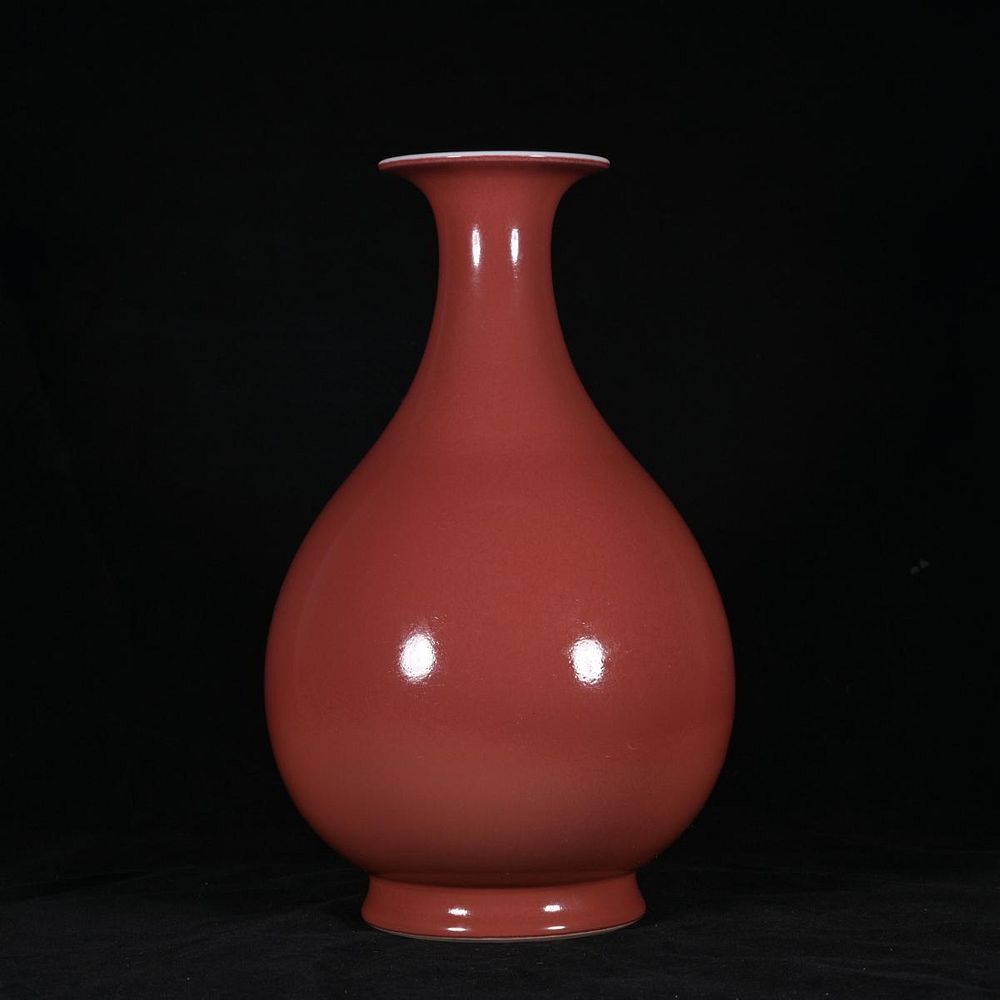 Appraisal: CHINESE OXBLOOD RED GLAZED BOTTLE VASE Chinese ox blood red