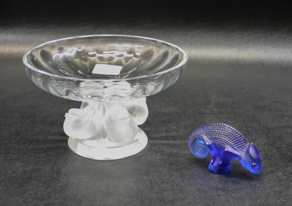 Appraisal: TWO LALIQUE GLASS ITEMS including Nogent compote D and Chameleon