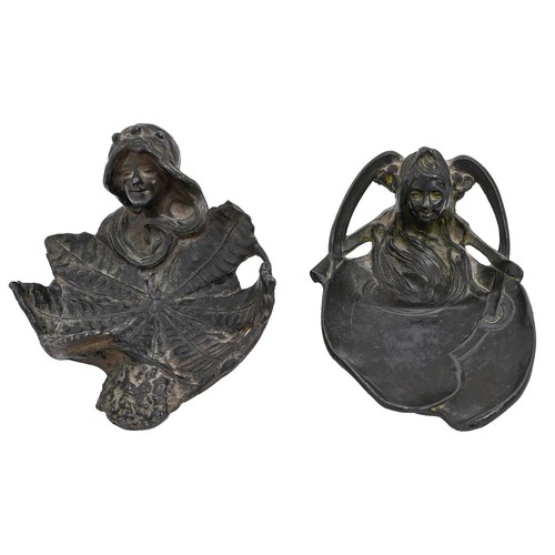 Appraisal: Two art nouveau pewter pin trays in the form of