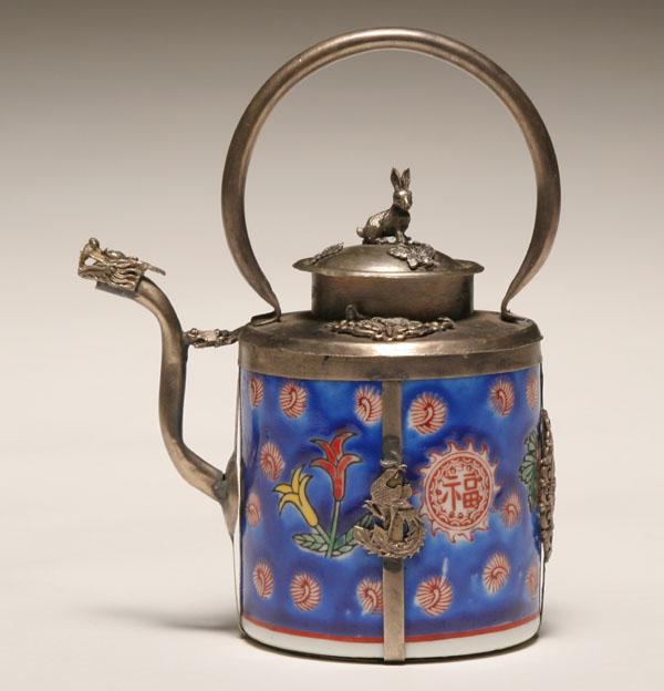 Appraisal: Chinese porcelain and silver teapot enamel decoration on body also