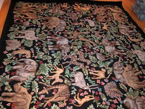 Appraisal: Custom Made Hand Tufted Jungle Scene Rug th century Unknown