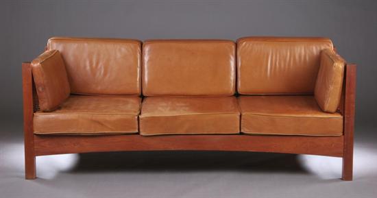 Appraisal: THOS MOSER MISSION-INSPIRED CHERRYWOOD SOFA Late th century Box-form sofa