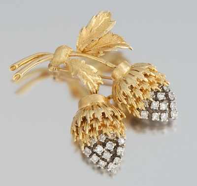 Appraisal: A Ladies' Double Strawberry Diamond Brooch k yellow gold brooch