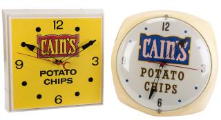 Appraisal: Two Cain s Potato Chips Advertising Clocks Circa Plastic cases