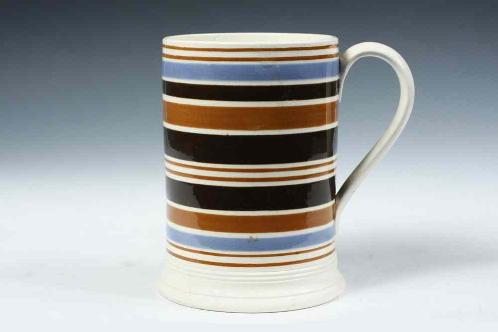 Appraisal: MOCHAWARE TANKARD - Mocha Ware Banded Tankard in brown tan