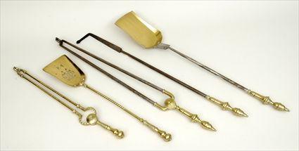 Appraisal: Five Assorted Brass and Iron Fireplace Tools to in