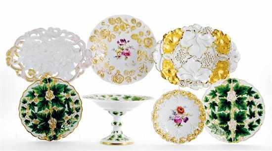 Appraisal: Meissen porcelain centerbowls and compote set oval reticulated centerbowl H