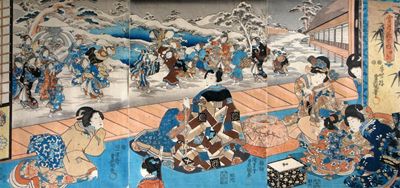 Appraisal: Three Japanese triptych prints each of figures at leisure and