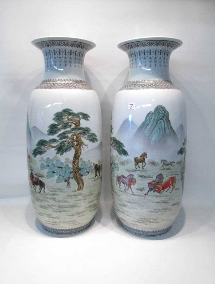 Appraisal: TWO CHINESE PORCELAIN BALUSTER VASES depicting hand painted scenes of