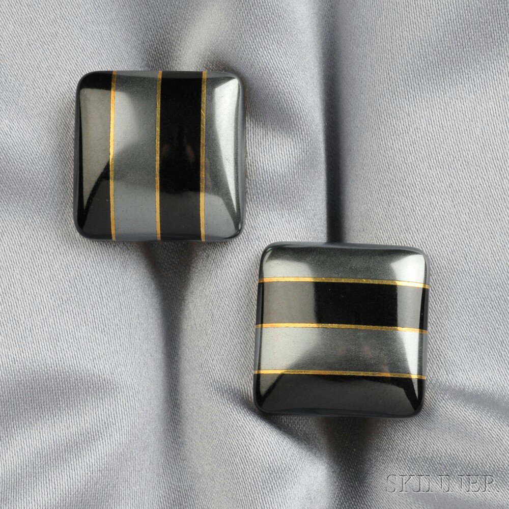 Appraisal: kt Gold Onyx and Hematite Earclips Tiffany Co each with