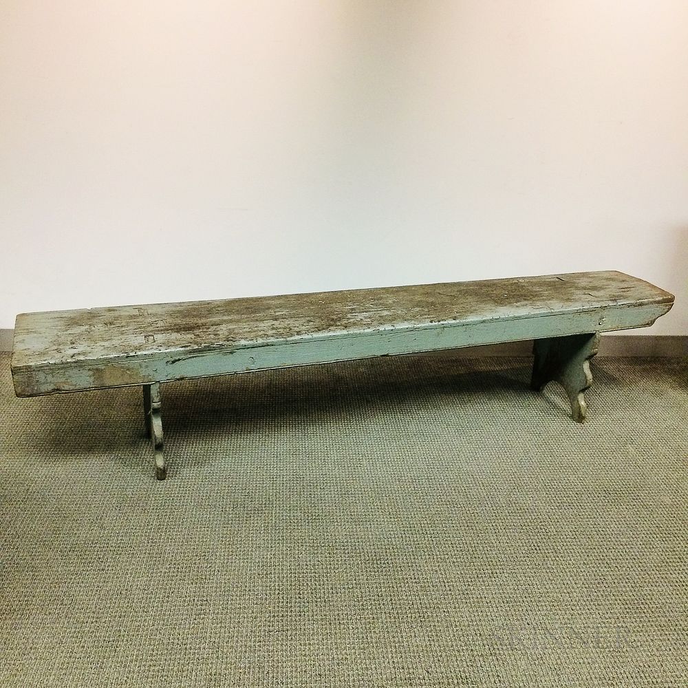 Appraisal: Blue-painted Pine Bench Blue-painted Pine Bench th century ht lg