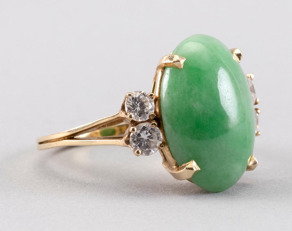 Appraisal: KT GOLD JADE AND DIAMOND RING KT GOLD JADE AND