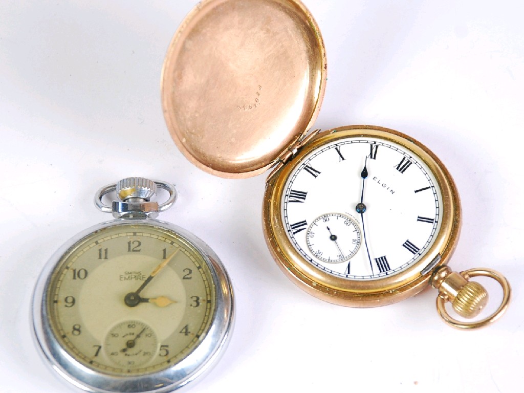 Appraisal: ELGIN ROLLED GOLD HUNTER POCKET WATCH with keyless movement white