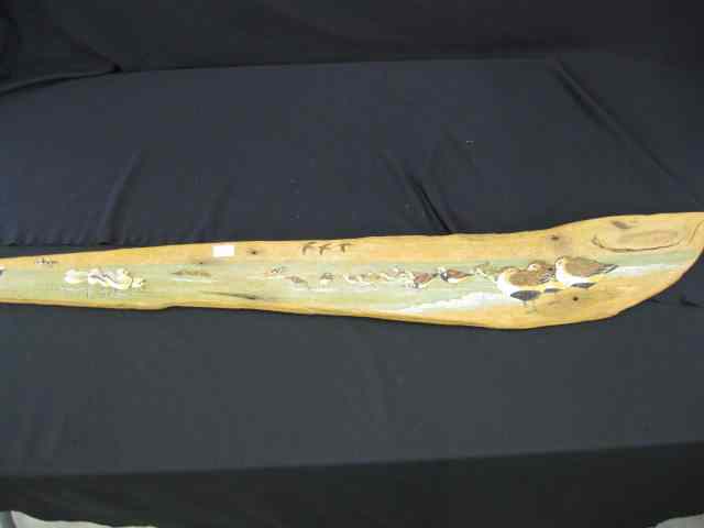 Appraisal: Crossman Handpainted Wooden Plaquewith shorebirds on natural driftwood signed by