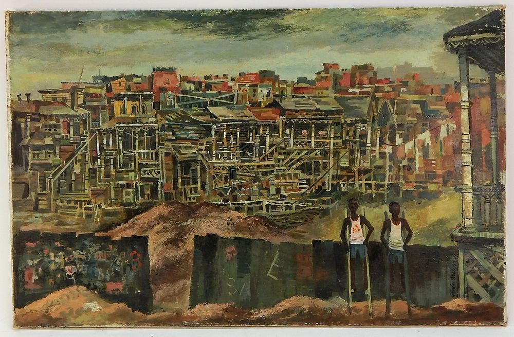 Appraisal: Gordon Steele Haitian Shanty Landscape Painting Gordon Steele New York