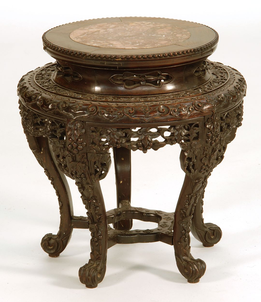 Appraisal: CHINESE MARBLE-TOP LOW STAND Mid- th CenturyIn teakwood with inset