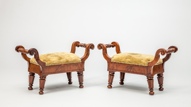 Appraisal: PAIR OF FEDERAL MAHOGANY FOOT STOOLS With velvet upholstery and