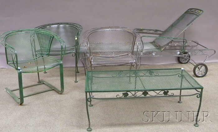 Appraisal: Nine-piece Painted Metal Patio Set a pair of chaises six