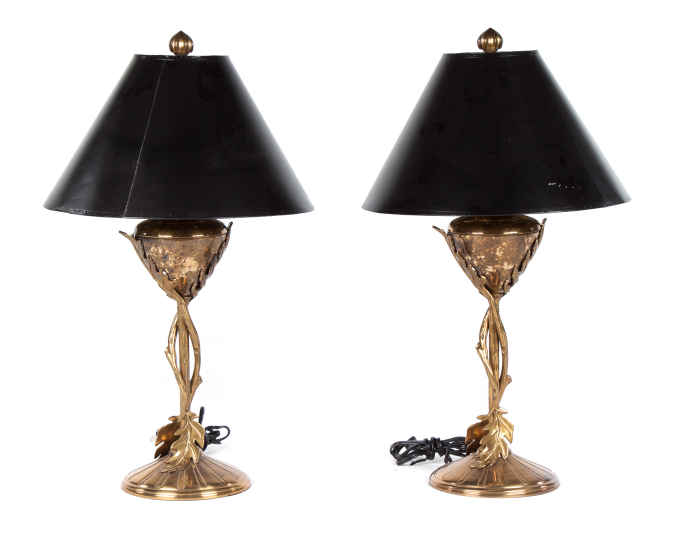 Appraisal: Pair of Art Nouveau style brass lamps with shades in