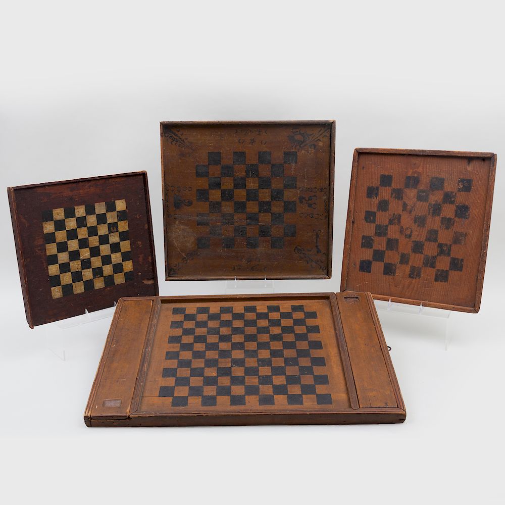 Appraisal: Group of Four American Painted Wood Game Boards One board