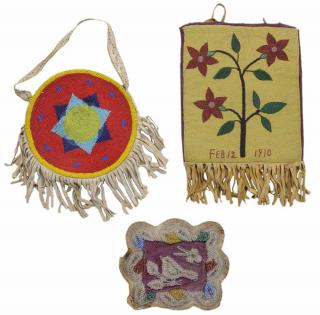 Appraisal: Two Native American Beaded Purses and a Victorian Floral Wall