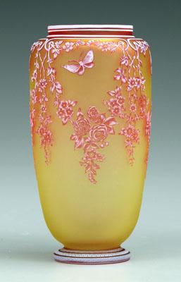 Appraisal: Webb tricolor cameo vase floral garlands with butterflies in gold