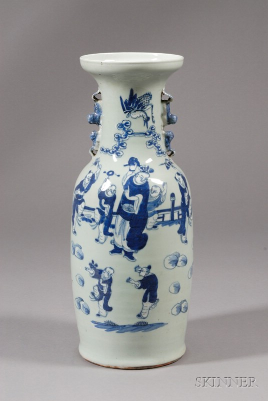 Appraisal: Large Celadon Porcelain Vase with Figures China c the sides