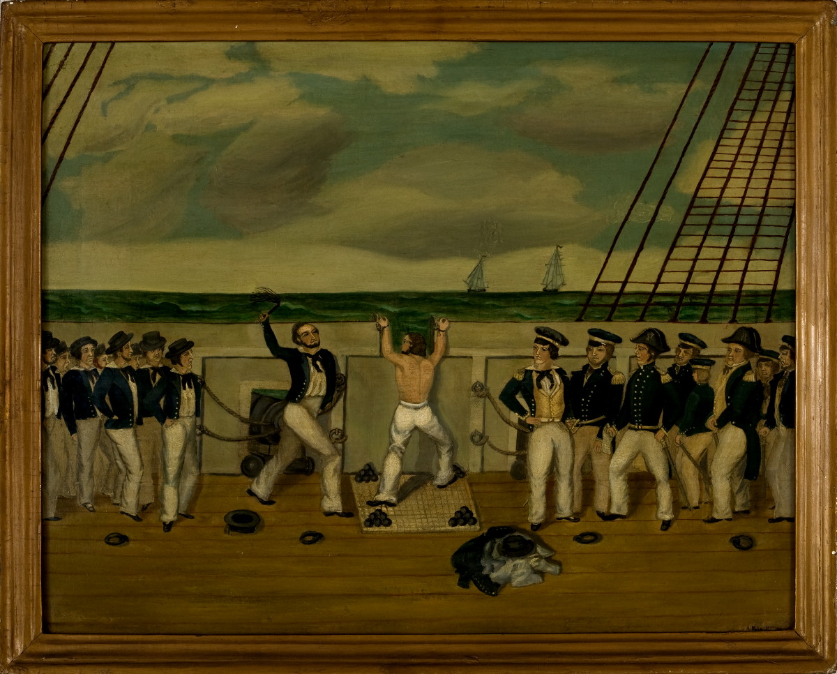 Appraisal: RARE PAINTING DEPICTING A FLOGGING ABOARD A U S NAVAL